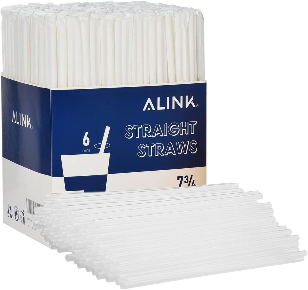 ALINK 500-Pack Clear Plastic Drinking Straws, Individually Wrapped Plastic Disposable Straight Party Straws - 7.75" x 0.23"