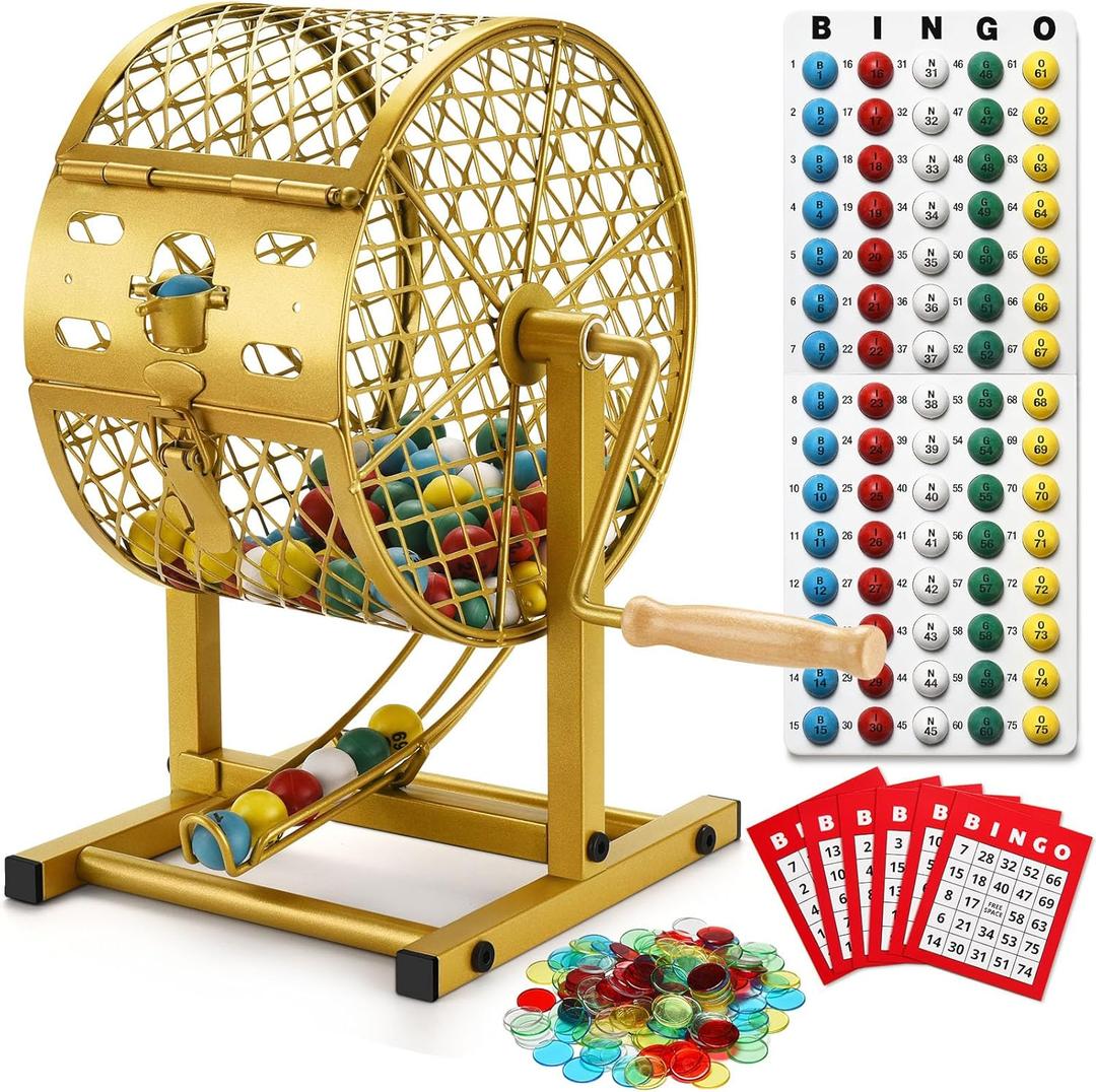 AugFir 12.6" Tall Bingo Game Sets with Steel Cage, Professional Bingo Game for Adults Includes Colorful Chips, 30 Cards and 75 Balls, Great for Fun Family, Large Groups, Parties