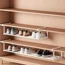 Under-Shelf Expandable Shoe Rack Organizer, White Metal, 40-70cm Width Adjustable, Cabinet Storage for Closet (1 Pcs)