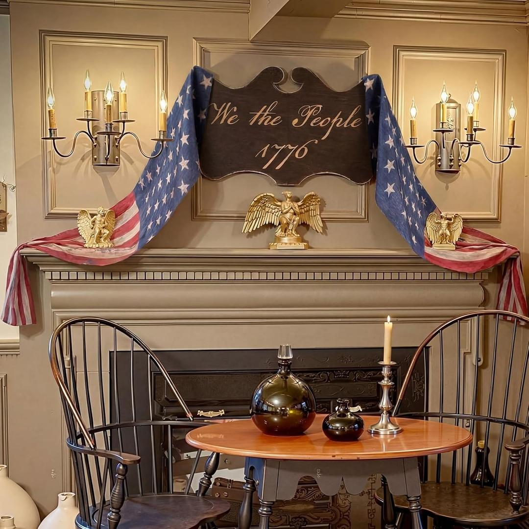 Wesiti 250th Anniversary We the People 4th of July Fireplace Decor Set - 1pcs Large Patriotic Wooden Plaque 2pcs Vintage American Independence Day Mantel Decor for Rustic Farmhouse Home Office