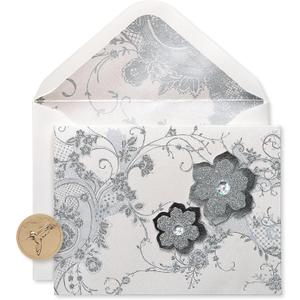 Papyrus Blank Cards with Envelopes, Lace and Flowers with Glitter (8-Count)