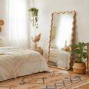 Full Length Mirror, 55"x28" Boho Wavy Wood Floor Mirror, for Bathroom, Bedroom, Living Room, Cloakroom, Entryway