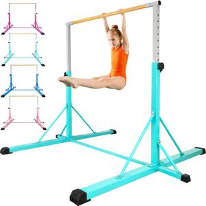 FC FUNCHEER Gymnastics Bar for Kids Ages 3-15, 35" to 60" Adjustable Height, 4FT Wide Base - Professional Kip Bar with 360 Stability & Fiberglass Crossbar, Easy Fold&Solid Design for Home Training
