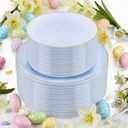 PULOTE 100PCS Blue Plastic Plates - Disposable Light Blue Include 50 Dinner & 50 Dessert/Salad Plates for Party, Wedding & Easter