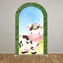 Farm Theme Arched Backdrop Cover Cute Cows Farm Parties Chiara Backdrops for Birthday Decorations Arched Wall Covers Stands Display Props Double-Sided GX-226-3x6.5ft (Width=3ft(35inch),Height=6.5ft(78inch))