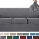 Turquoize 4 Piece Sofa Covers for 3 Cushion Couch Sofa Slipcover Soft Couch Cover for Dogs-Washable Sofa Furniture Covers with 3 Individual Cushion Covers, Jacquard Fabric (3 Cushion Sofa, Gray)37"D x 88"W x 41"H