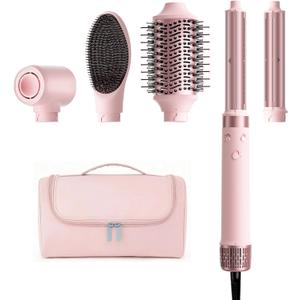 MESCOMB Dual Voltage Hot Air Styler Wrap - 5 in 1 Hair Dryer Brush with Fast Drying Blow Dryer, Styling, Straightening & Volumizing with Travel Bag (100V–240V) -Pink