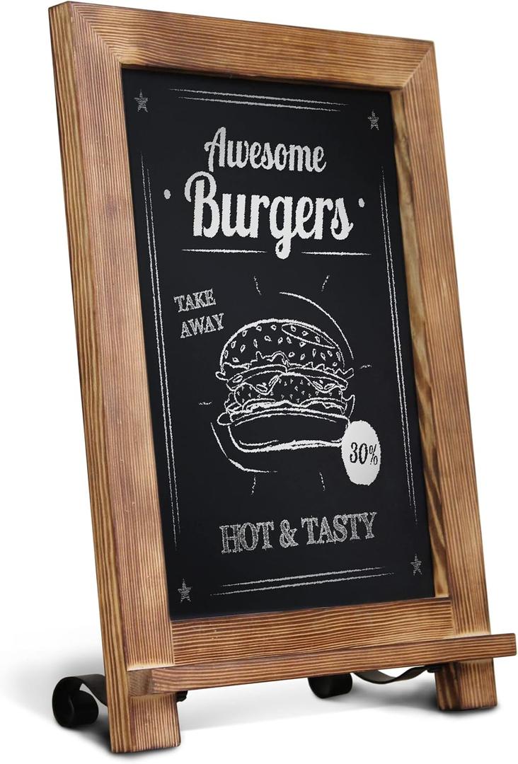 HBCY Creations Rustic Torched Wood Tabletop Chalkboard with Legs/Vintage Wedding Table Sign/Small Kitchen Countertop Memo Board/Antique Wooden Frame (9.5 x 14 Inches) (Torched Brown)