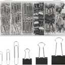 500PCS Paper Clips and Binder Clips Assorted Sizes,3 Sizes in One Pack, Large, Medium, Small,Silver PaperClips & Black Binder Clips for Home, School, Office Supplies