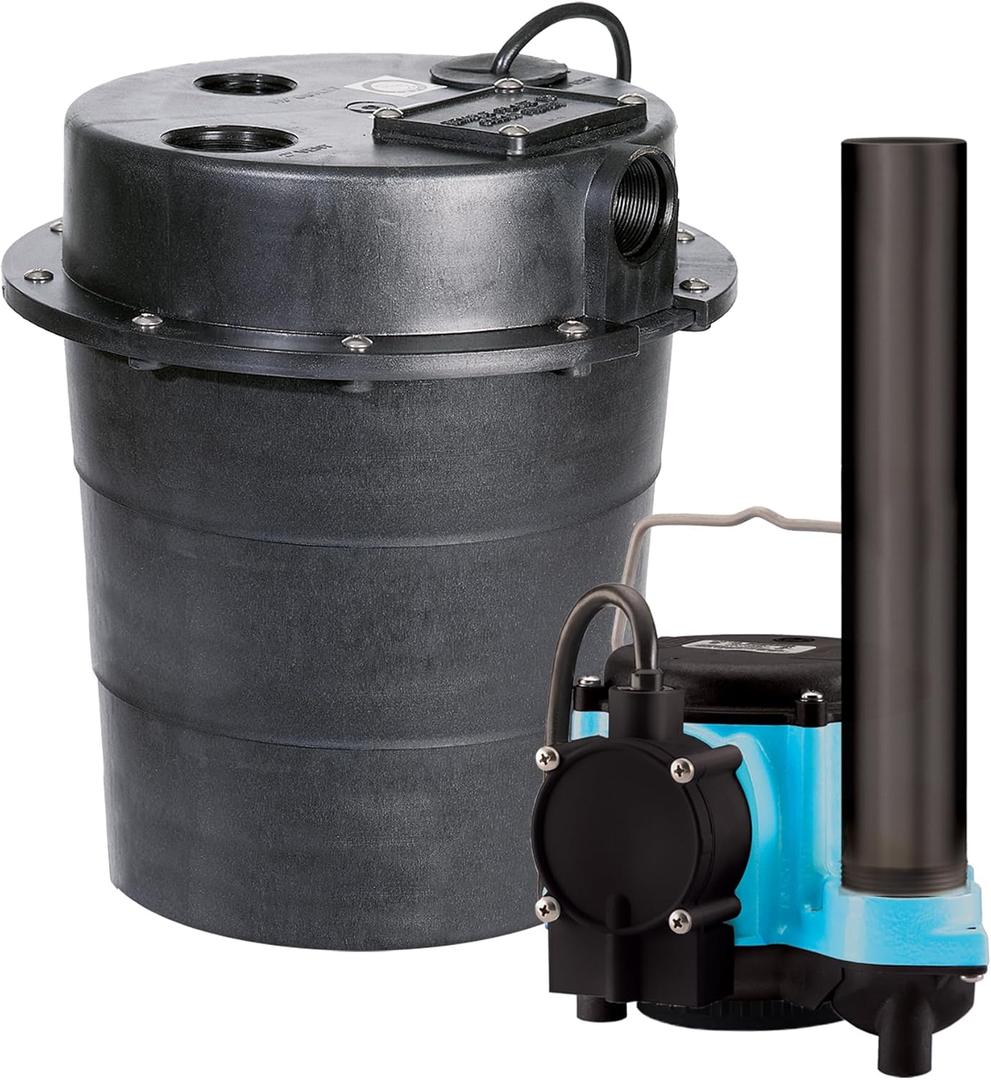 Little Giant WRS-6 115-Volt, 1/3 HP, 2760 GPH Under Sink Drainosaur Automatic Sump System with Big John 6-CIA Sump Pump, 5-Gallon Tank and 10' Cord, Black/Blue, 506055