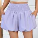 2 x Fisoew Womens High Waisted Bubble Shorts Smocked Elastic Going Out Cute Skorts with Pockets (Purple)