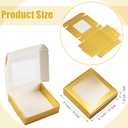 Zonon 60 Pcs Kraft Paper Boxes with Window 4.13 x 4.13 x 1.18 Inch Candy Packaging, Small Gift Boxes, Soap holder, Mini Treat Packaging for Bakery Chocolate Jewelry Display (Gold)