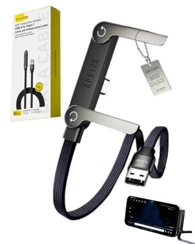 APKZS 65w Stand Data Cable Invisible Holder Flat Charger 2 in 1 USB-A-Tape C Charge Case Charging Sideways Standing Mount Side Horizontal Foldable Fast Multiple Braided Cables(65w/A-C)