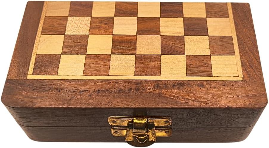 Wooden Chessboard Set of 5 * 5 Inches Chess Board Games with Magnetic Chessman Storage Compartment for Chesspiece for Boys, Girls and Adult