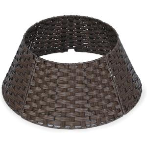 24inch Christmas Tree Collar, Woven Rattan Xmas Tree Collar for Slim Tree with Braided Design & Cord Cut-Out, Tree Base Cover Basket, Fit for 4ft 5ft 6ft 7ft Artificial Christmas Tree, Brown