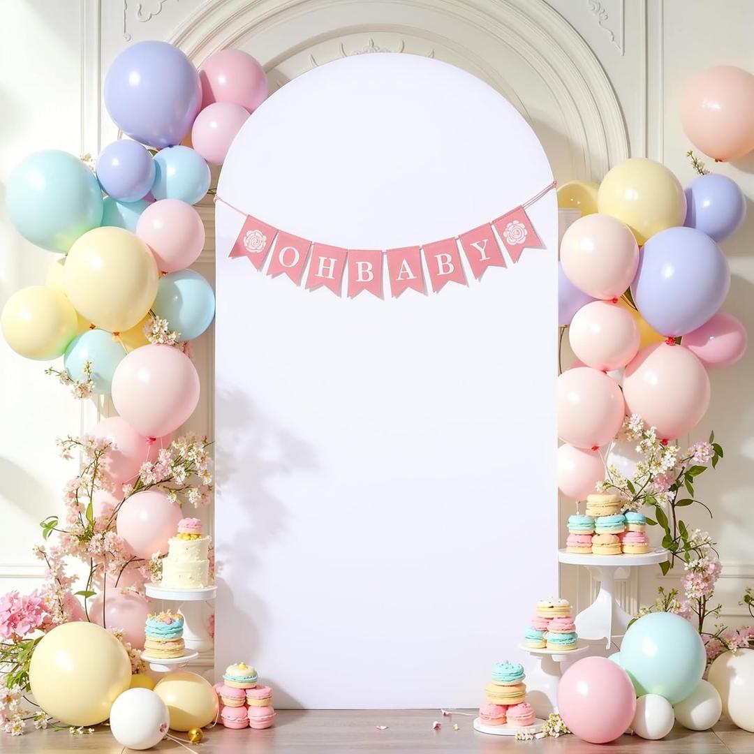 6.6FT Wedding Arch Backdrop Cover, Spandex Fitted White Arch Covers Stretchy Backdrop Balloon Arch Back Drop for Wedding Birthday Party Christmas Banquet Decoration