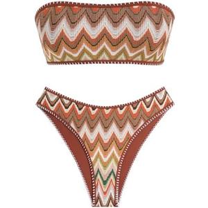 ZAFUL Women Strapless Ribbed High Cut Bandeau Bikini Lace Up 2 Pieces Swimwear, X-Large