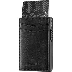 VULKIT Men's Slim Wallets Pop Up Card Holder RFID Blocking Metal Wallet Minimalist Design Holds Up to 11 Cards (Black)
