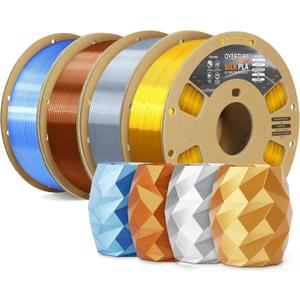 OVERTURE Silk PLA Filament Bundle, Clog-Free Shiny, Metallic Shine 3D Printer Filament, 1kg Spool * 4 Rolls(Silk Gold+Silk Silver+Silk Coppe+Silk Blue-Silver)
