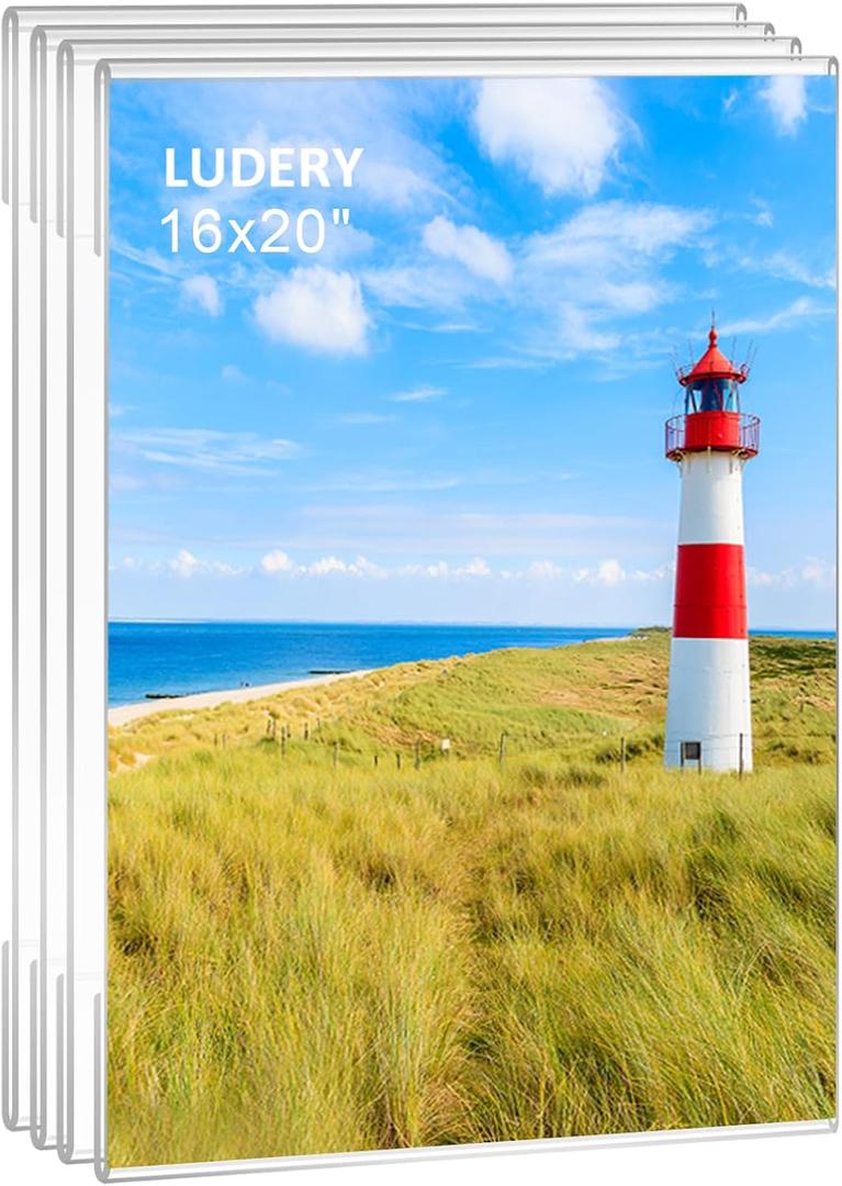 16x20 Acrylic Picture Frames,Set of 4 Clear Photo Frame for Wall,Clear Frameless picture Frames 16 x 20,Floating Hanging Picture Frames 16 x 20 for Home, School, Office, 16x20"-4pack