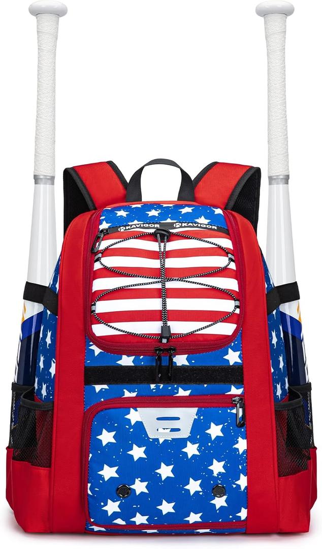 KAVIGOR Youth Baseball Bag, Softball Bag for Girls & Boys, Kids Tball Backpack with Shoes Compartment