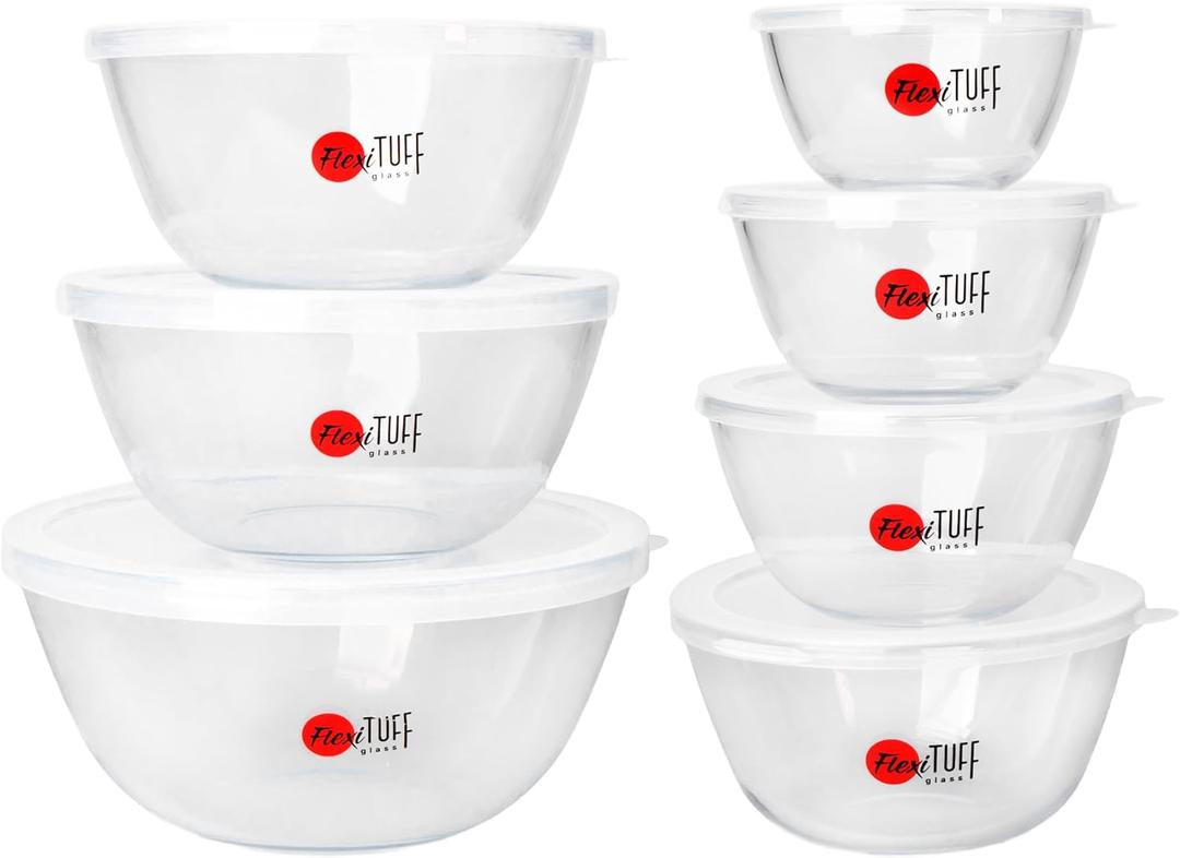 14pcs Set Salad Bowls (7 Airtight & 7 Lids) | Clear Salad Mixing Bowl for Cooking, Baking, Prepping | BPA Free, Dishwasher, Microwave & Freezer Safe Food Containers for Kitchen - Clear
