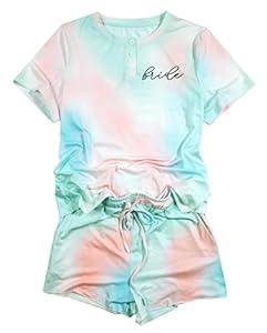 LOTUCY Brides Maid Pajama Set Bachelorette Pjs Women Casual Tie Dye Pajama Bridal Party Pajamas Set Short Sleeve Sleepwear  (Small)