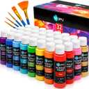 UPGREY 32 Colors Acrylic Paint Set, Non-Toxic Art Paints (2fl Oz/60mL Each) with 5 Craft Paint Brushes for Kids and Adult, Metallic Acrylic Paints for Wood Canvas Crafts Stone Ceramic Model Painting