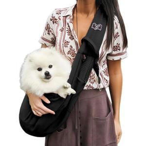 Dog Slings for Small Dogs,Soft and Breathable Waffle Fabric,Puppy Essentials,Reversible Dog Sling with Organizer Pocket,Suitable for Small Dogs and Cats,Black
