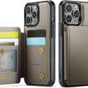 Vinich for iPhone 14 Pro Max Wallet Case with Card Holder, RFID Blocking Credit Slots Kickstand Shockproof Phone Cover for Women Men, Gray