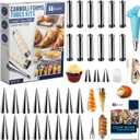 Cream Horn Molds for Baking, 35pcs Cannoli Tubes Molds, Non-stick Stainless Steel 16pcs Cone Shaped and 12pcs Tubular Shaped Cannoli Forms for Danish Pastry Lady Lock Form Cream Roll Croissant