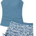 Girls Tankini Swimsuit 2 Piece Bathing Suits for Girls Square Collar Swim Tank Top and Drawstring Bottoms for 9-16Y