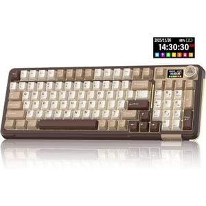 SOLAKAKA A99 Pro Mechanical Keyboard with LCD Screen & Metal Knob, Wireless Gaming Keyboard with BT5.0/2.4GHz/USB-C, Hot Swappable Creamy Keyboard, Gasket Structure, RGB Backlit, for Win/Mac (Milk Coffee Brown)