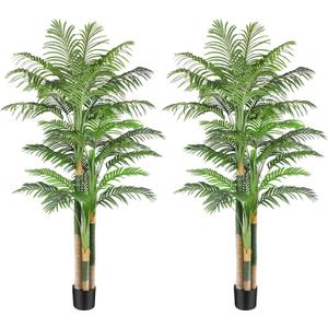 7ft Tall Triple Golden Cane Palm Artificial Tree Large Tropical Palm Tree UV Resistant Fake Plant in Pot for Indoor Outdoor Big House Living Room Outside Patio Office Home Decor 2Pack