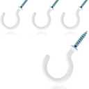 50Pcs 1-1/4 Inch Cup Hooks Ceiling Hooks, Plastic-Covered Metal Screw-in Hooks, White