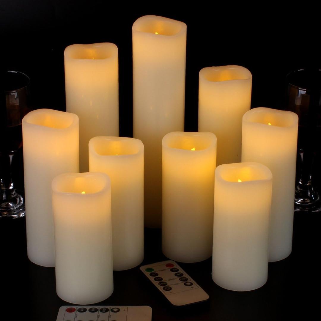 Vinkor Flameless Candles Battery Operated Candles Real Wax Pillar LED Candles with 10-Key Remote and Cycling 24 Hours Timer (Ivory 4" 5" 6" 7" 8" 9") | LED Candles, Battery Operated Candles, Real Wax, with 10-Key Remote, Cycling 24 Hours Timer, Pillar