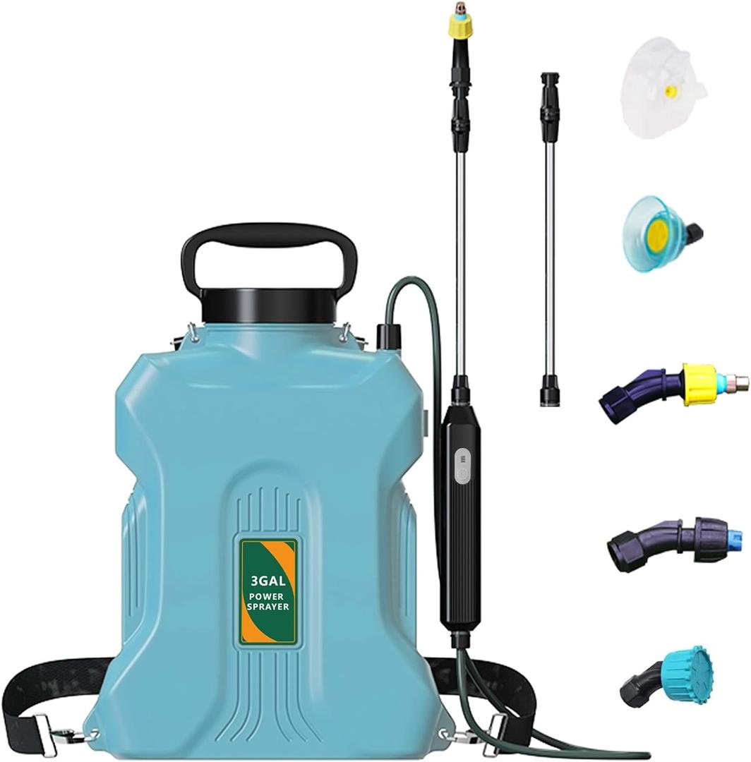 4000mAh Battery Powered Backpack Sprayer 3Gallon, Electric Weed Sprayer Killer with 3 Mist Nozzles & USB Rechargeable Handle & Retractable Wand, Garden Pump Sprayer Bottle for Lawn,Garden (12L-Blue)