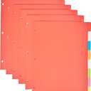 Amazon Basics 8-Tab Plastic Binder Dividers with Multicolor Tab Labels for 3 Ring Binder, Letter Size, 48 Sets