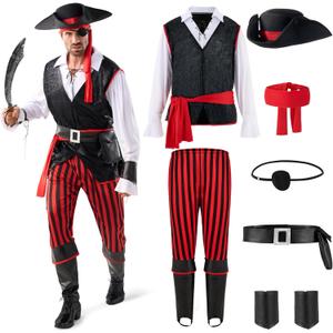 Spooktacular Creations Pirate Costume Men for Halloween Costume, Adult Caribbean Sea Captain Robber Costume (Medium)