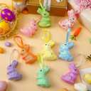 JULMELON 18Pcs Easter Hanging Rabbit Ornaments, 3 Styles Glitter Colorful Small Easter Bunny for Hanging Foam Bunny Ornaments for Easter Tree Spring Party Supplies Home DIY Decoration