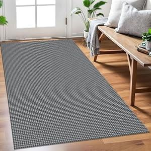 EARTHALL Woven Area Rug 3x5 Ft Washable Rugs for Entryway Braided Non Slip Rubber Backed Throw Rugs Door Mat Indoor Outdoor Entrance Cotton Carpet for Kitchen Foyer Front Door, Dark Gray