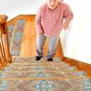 Stair Treads for Wooden Steps Indoor, 15 Pack 8" X 30" Non Slip Carpet Stair Treads with Reusable Adhesive for Kids Elders and Dogs, TPR Backing Stair Rugs Oriental Staircase Step Treads,Bohemia (Orange)