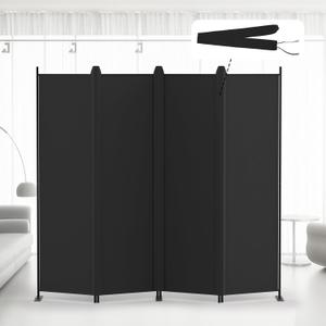 Kokorona 4 Panel Room Divider, 6FT Tall Folding Privacy Screen Wall Dividers, Portable Privacy Screen Freestanding Room Divider for Room Separation, Included - Cover Strips, Black, 88''W x 71''H