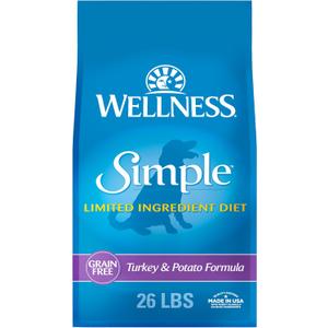 Wellness Simple Natural Limited-Ingredient Grain-Free Dry Dog Food, Easy to Digest for Sensitive Stomachs, Supports Skin & Coat (Turkey and Potato, 26-Pound Bag) (416 Fl Oz (Pack of 1))