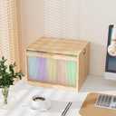 Natural Bamboo & Acrylic File Box with Removable Lid, Modern File Organizer Box for Letter/Legal Files, Hanging File Box with Easy Assembly & Dustproof Storage for Home Office