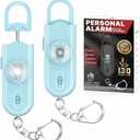 Personal Safety Alarm Keychain for Women 2PCS -130 dB Loud Siren with SOS Strobe Light, Flashlight, Double Speakers, Safe Defense Key Chain for Girls Kids Elders Emergency Call (Aqua)