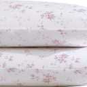 Laura Ashley Home - Standard Pillowcase Set, Cotton Sateen Bedding, Smooth & Wrinkle-Resistant (Garden Muse Pink, 2 Piece)