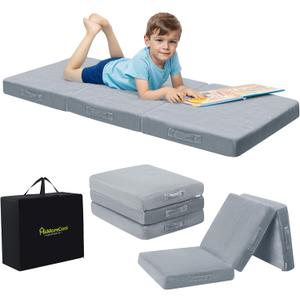 MeMoreCool Foldable Floor Mattress for Kids, Toddler Floor Nap Mat for Sleeping Daycare, Small Child Foldable Mattress Floor Bed, Trifold Futon Portable Tri Folding Mattress, 57x22 Inch (Light Grey)