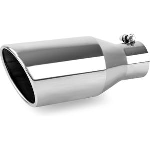 Richeer 3" Inlet Exhaust Tip, 3" Inlet 5" Outlet 12" Overall Length Stainless Steel Exhaust Tailpipe Tips with Polished Finish Universal for Vehicles with 3" O.D. Tailpipe Clamp/Bolt on Design