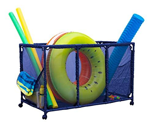 Essentially Yours Pool Noodles Holder, Toys, Floats, Balls and Floats Equipment Mesh Rolling Storage Organizer Bin, Kids Height, Large, (43" W x 25" L x 28" H), Blue Style 563009